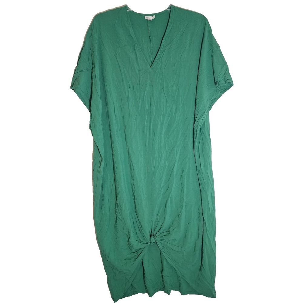 Grace Atwood The Drop Dress Womens Large Green Viscose Maxi Caftan Knot Hem